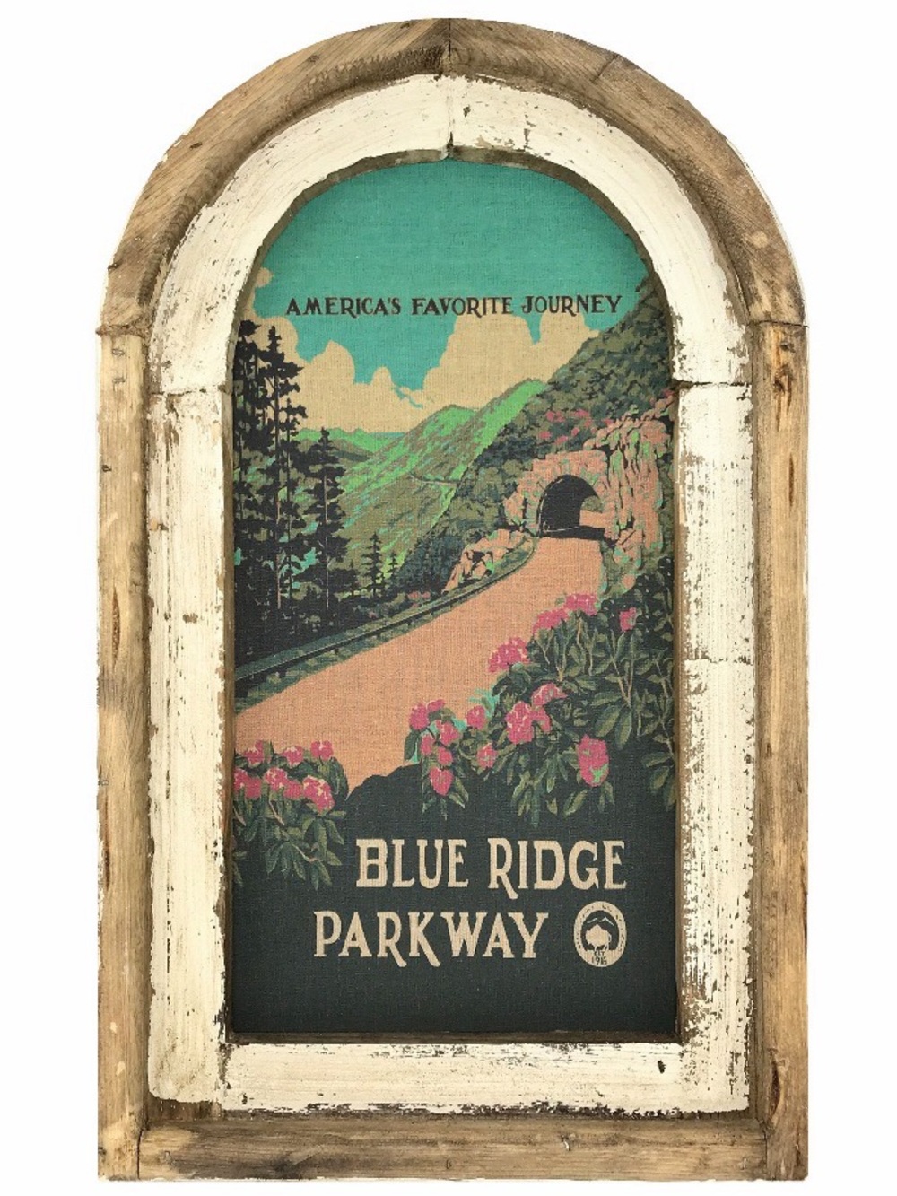 Blue Ridge Parkway Wood Arch Frame Fabric Print Wall Art 14” X 22”